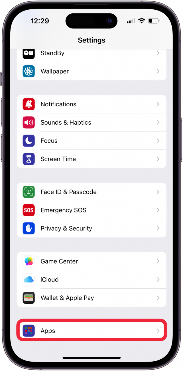 tap apps in settings