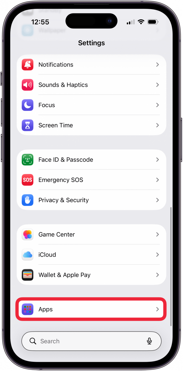 tap apps in settings