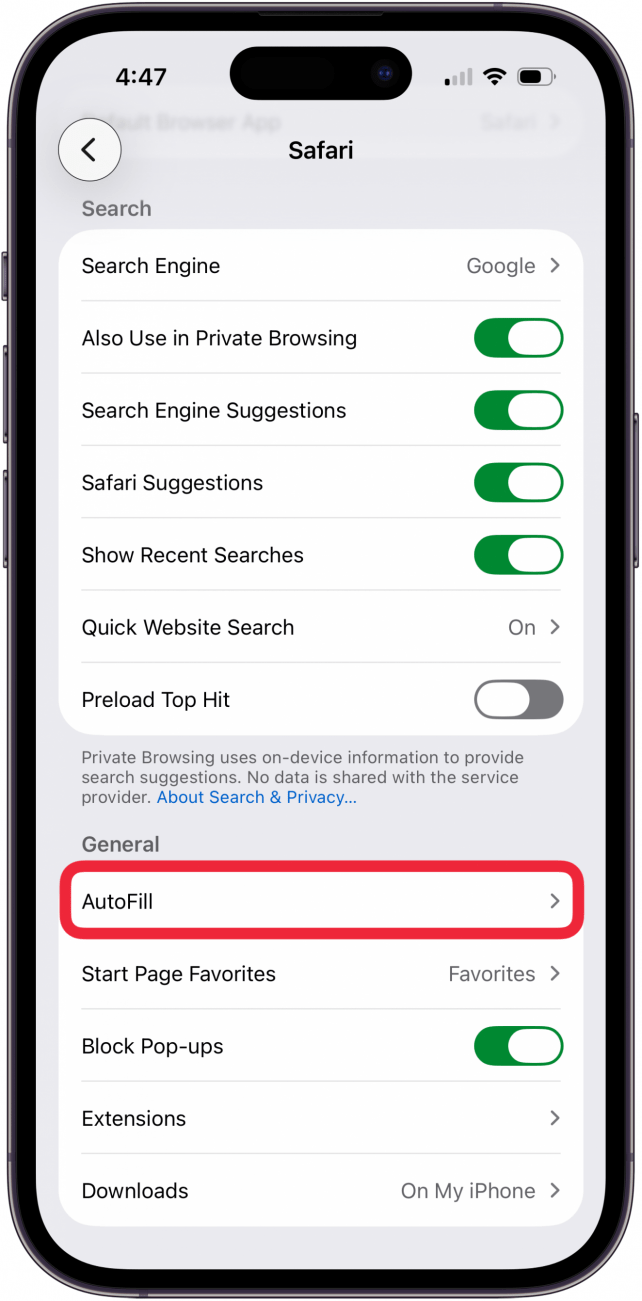 tap autofill in safari settings tap autofill in safari settings