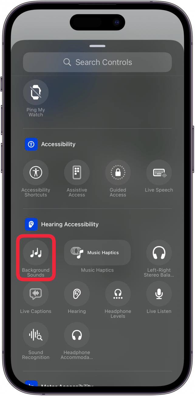 tap background sounds to add to control center