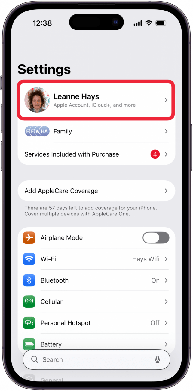 tap banner at top of settings page tap banner at top of settings page