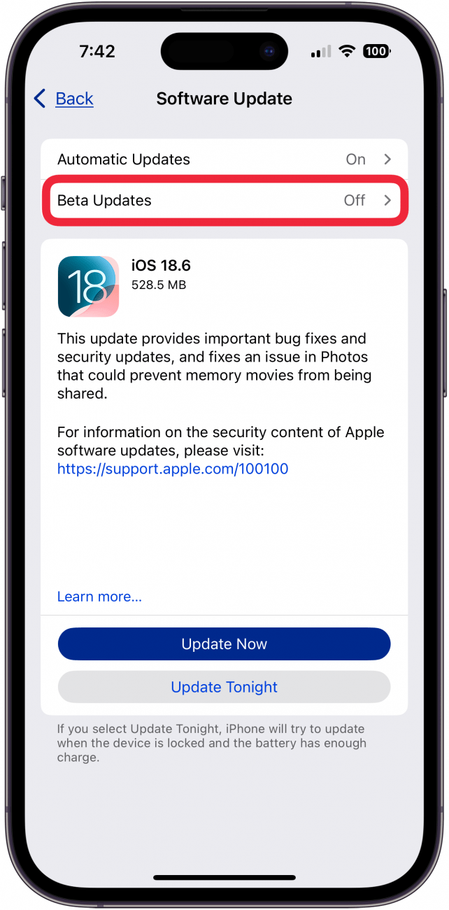 tap beta updates