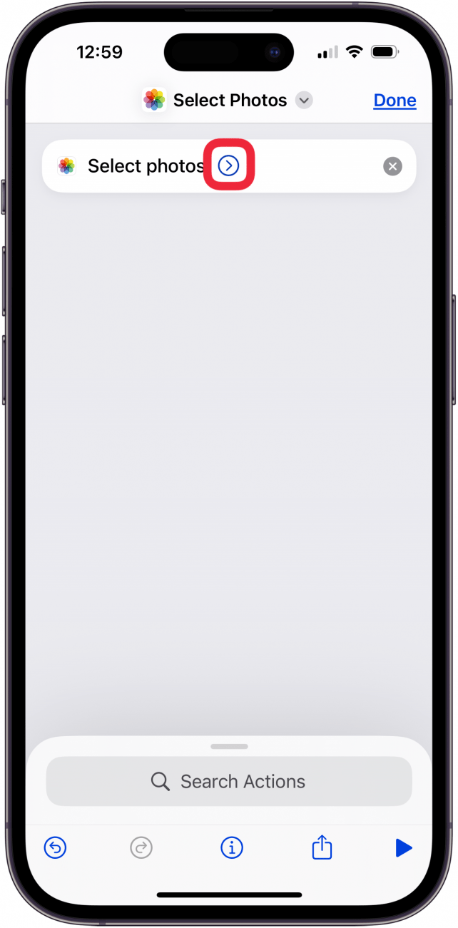 tap blue arrow next to select photos