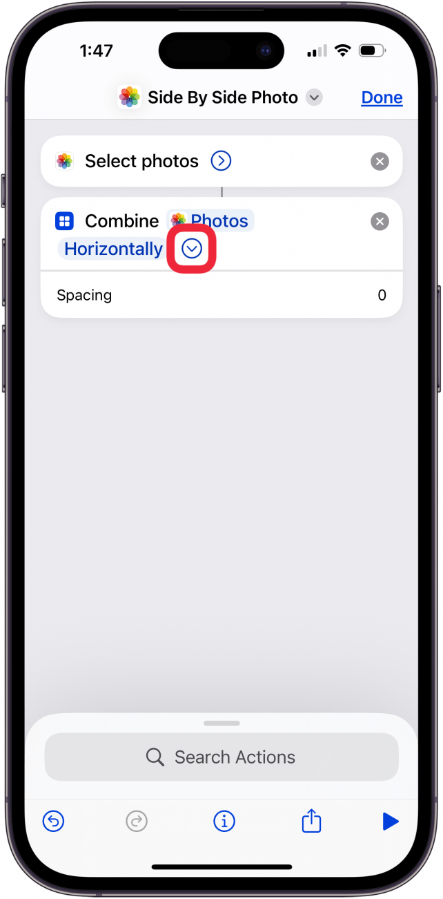 tap blue arrow to change spacing