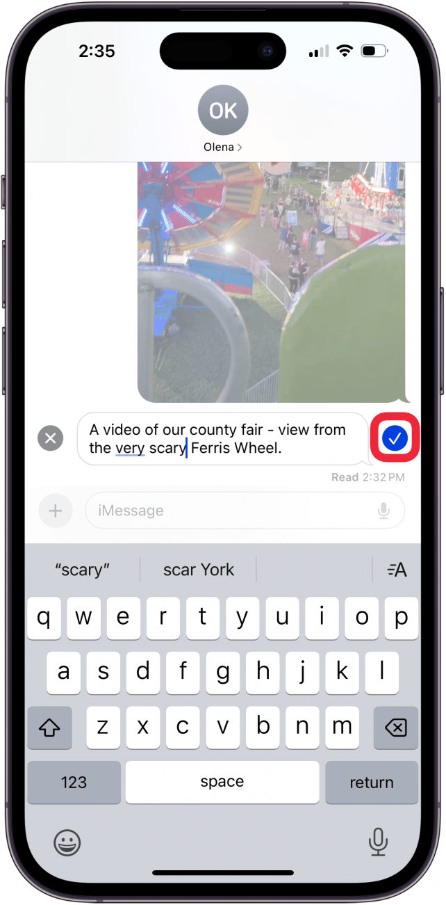 tap blue check mark to finish imessage editing