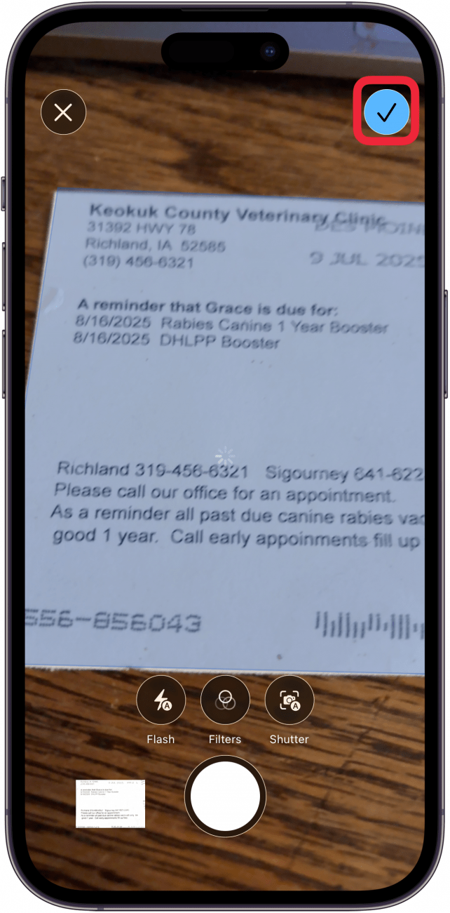 tap blue document to save scan in preview app