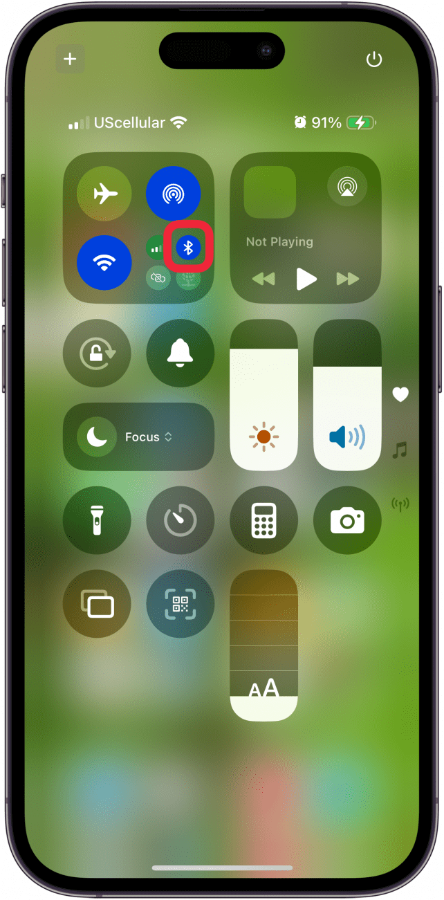 tap bluetooth icon in control center