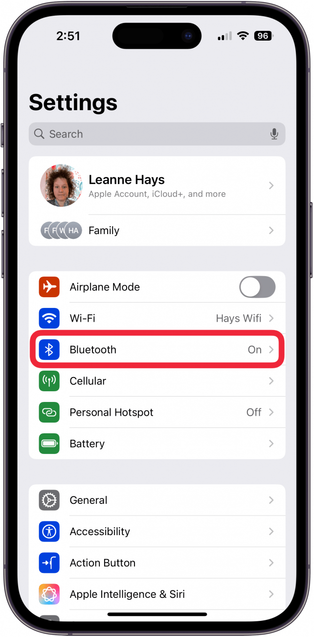 tap bluetooth in iphone settings