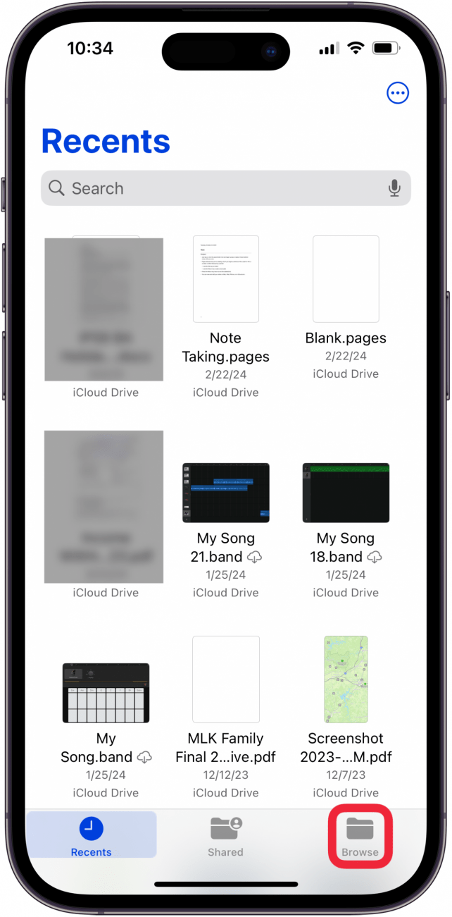 tap browse tab to erase deleted files iphone and ipad