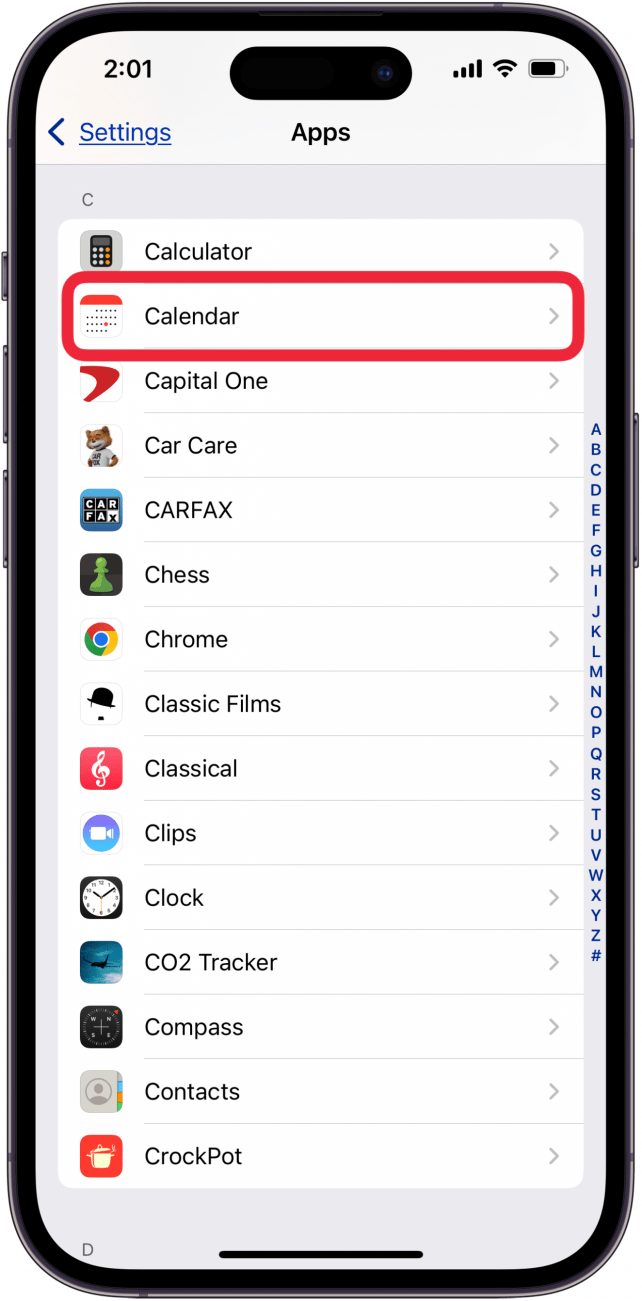 tap calendar in iphone or ipad apps