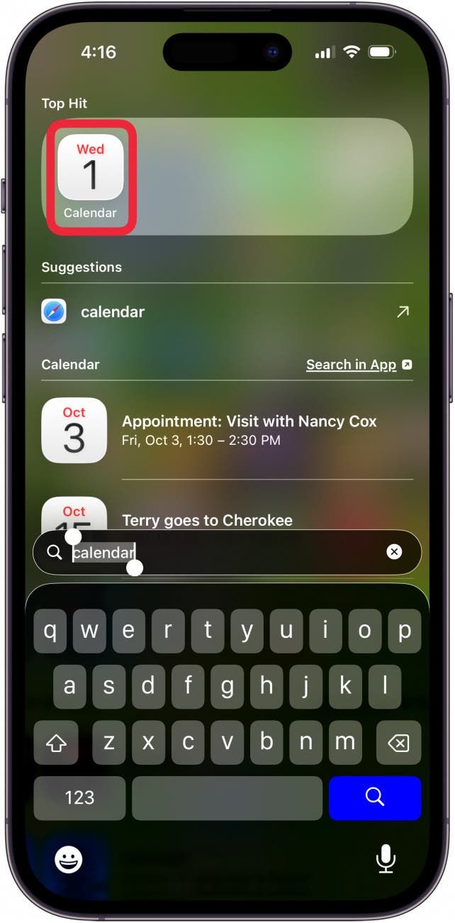 tap calendar in search results tap calendar in search results