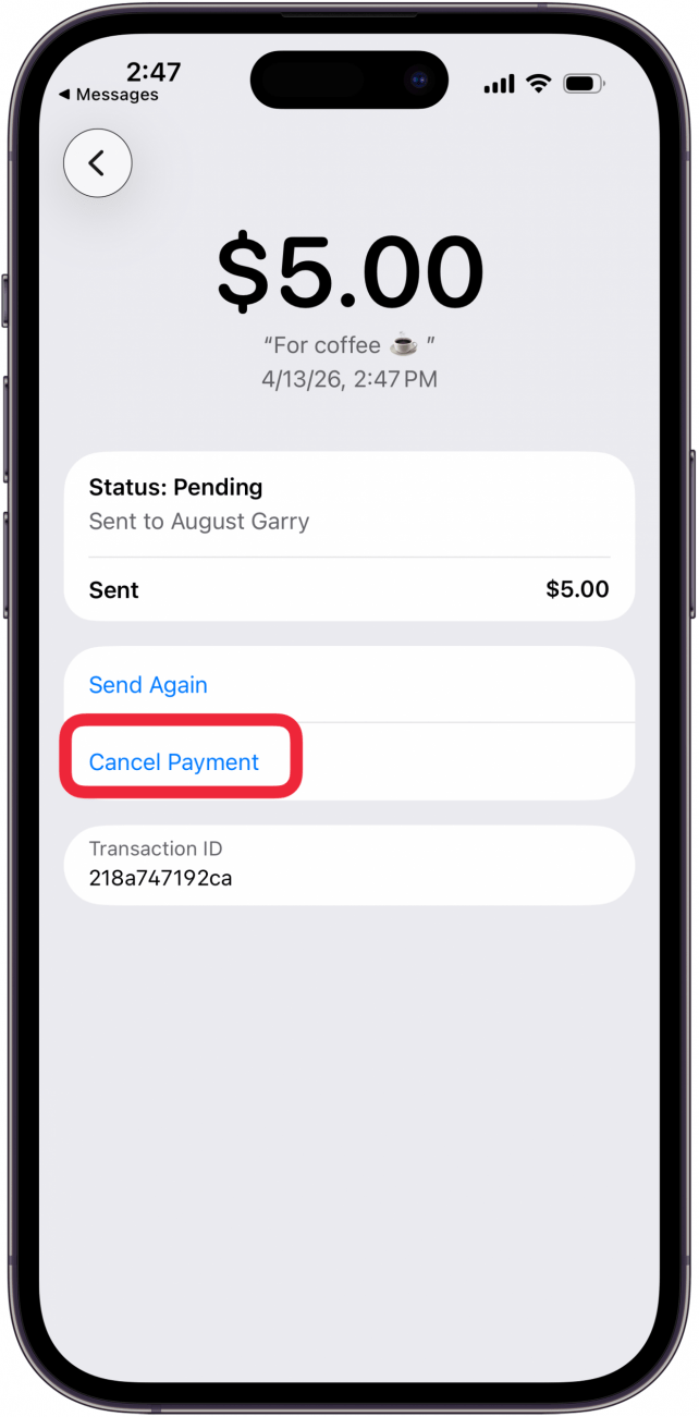 tap cancel payment from text thread tap cancel payment from text thread