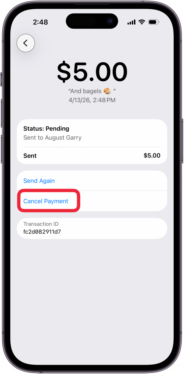 tap cancle payment in apple cash payment