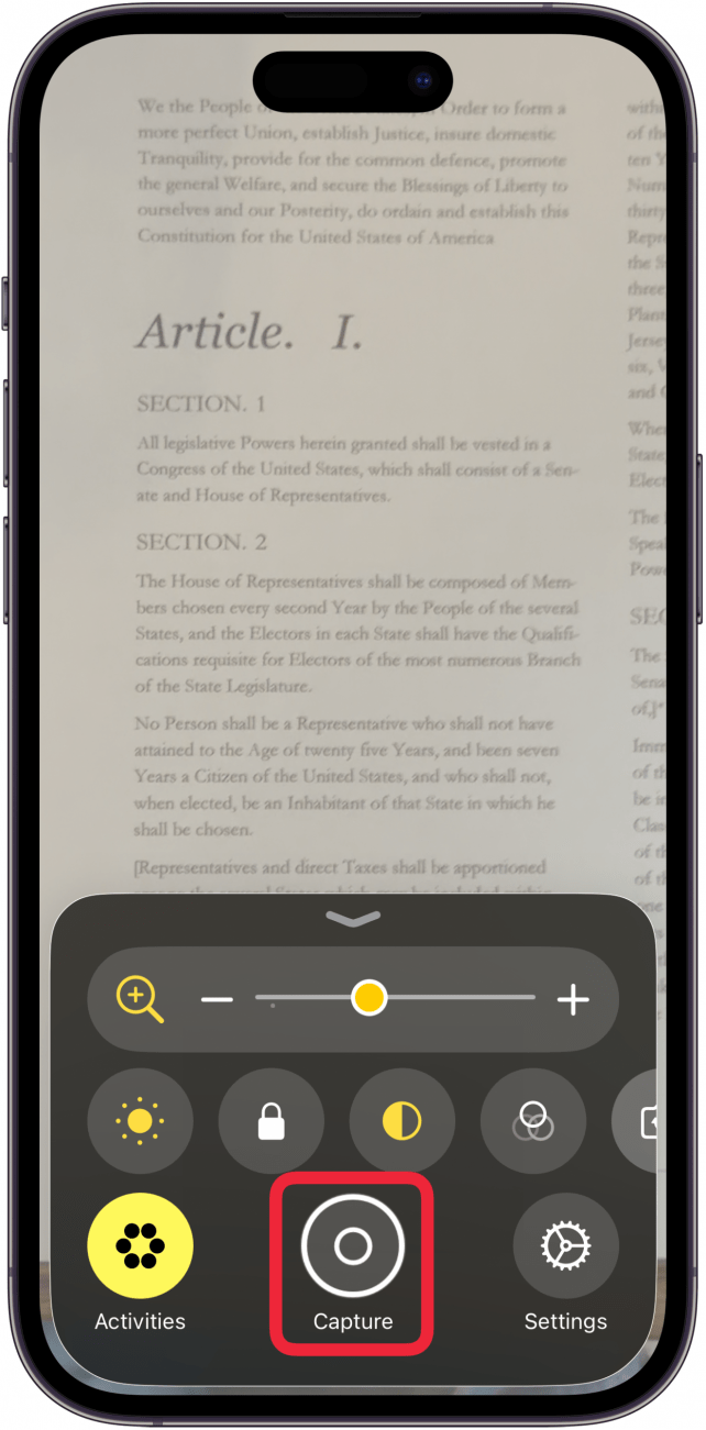 tap capture to take photo with magnifier