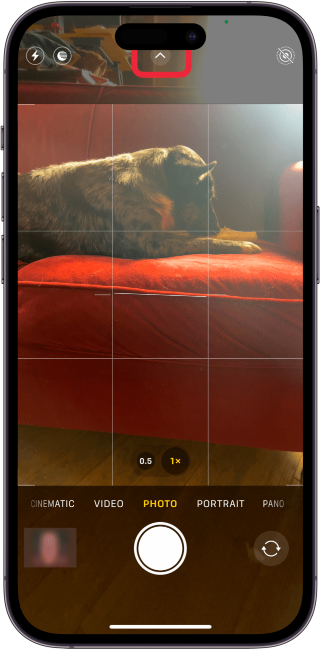 tap caret at top of screen
