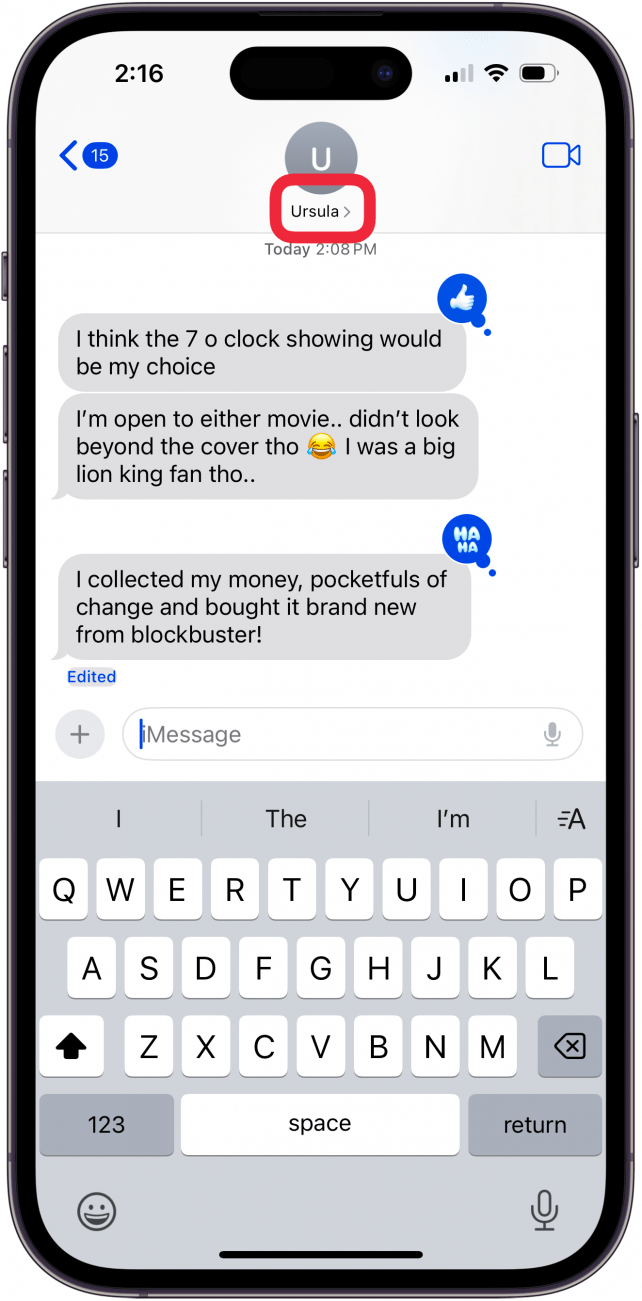tap caret next to contact name