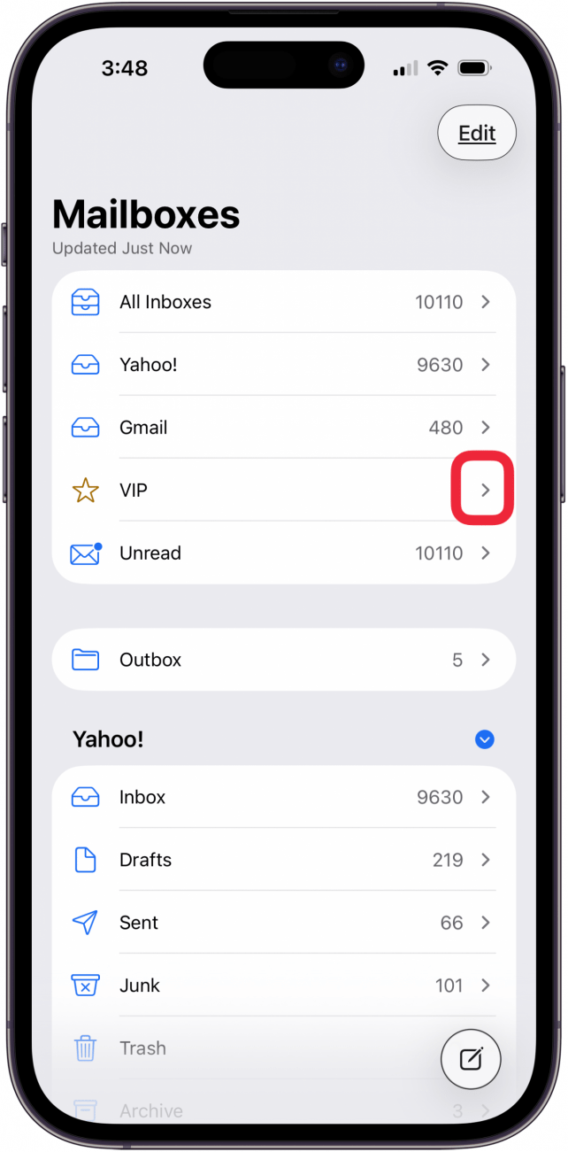 tap caret next to vip
