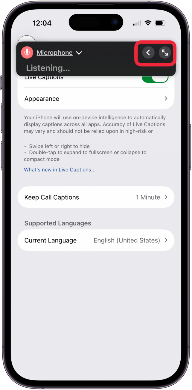 tap caret or expand icon