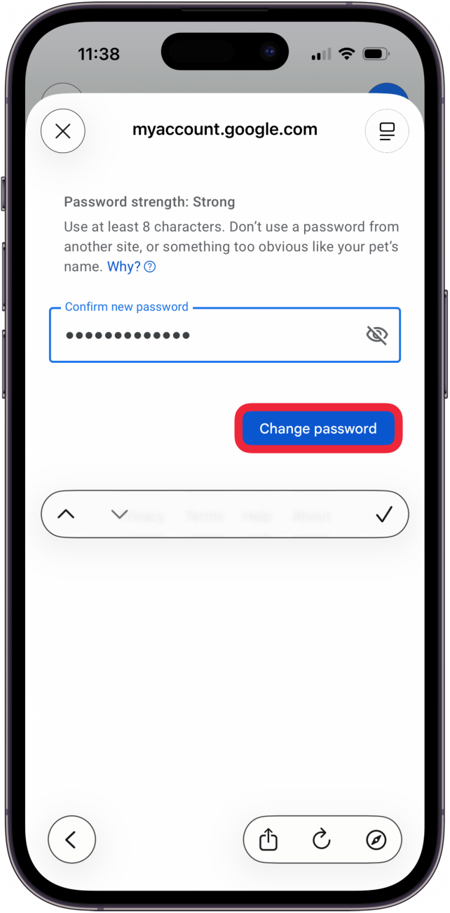 tap change password to update google password tap change password to update google password