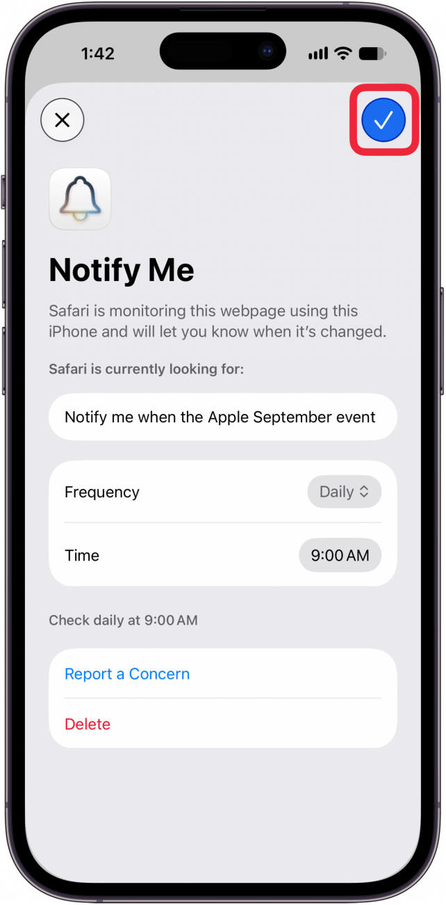 tap check icon to finish notify me tap check icon to finish notify me