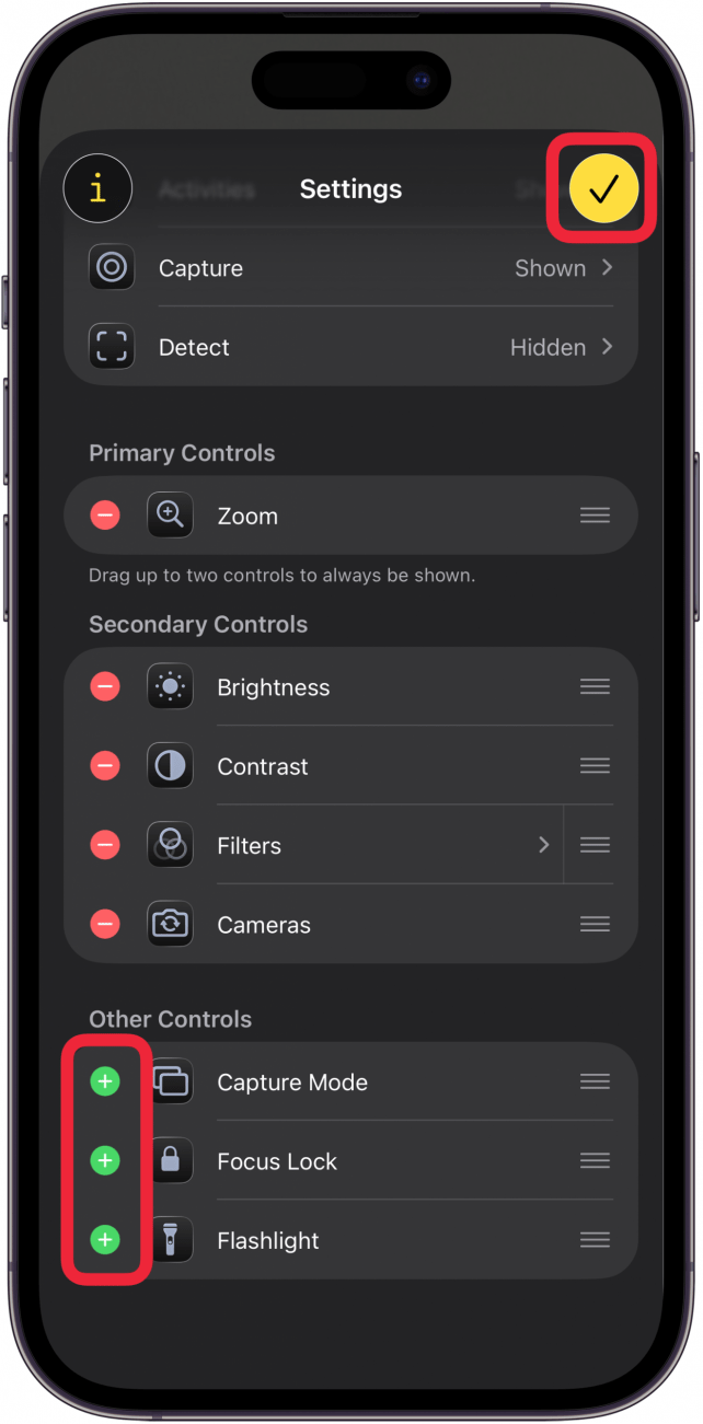 tap check mark or plus icon