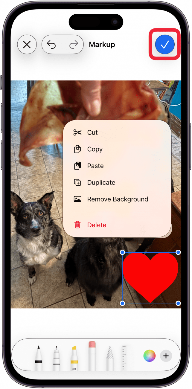 tap check mark to save photo with sticker