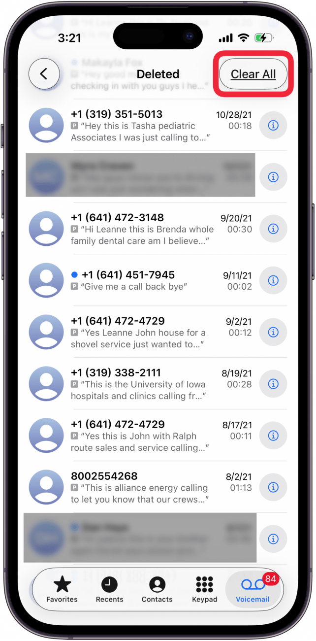 tap clear all to delete all deleted voicemail tap clear all to delete all deleted voicemail