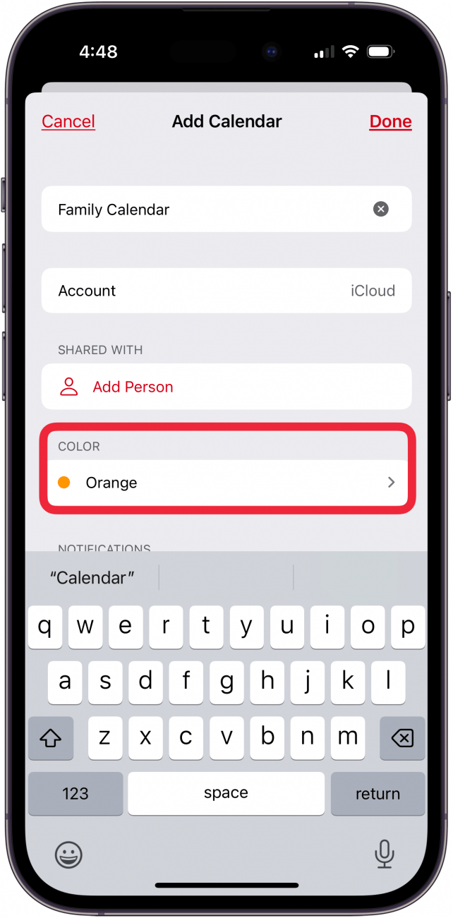 tap color for family calendar