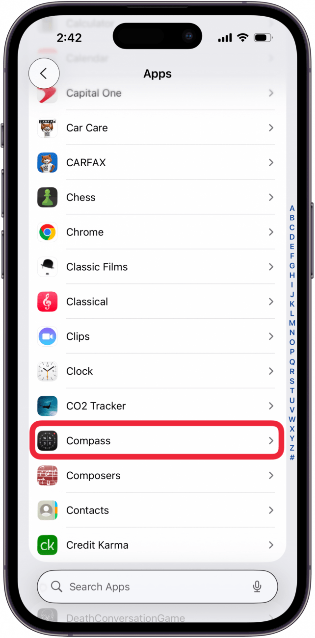 tap compass in apps