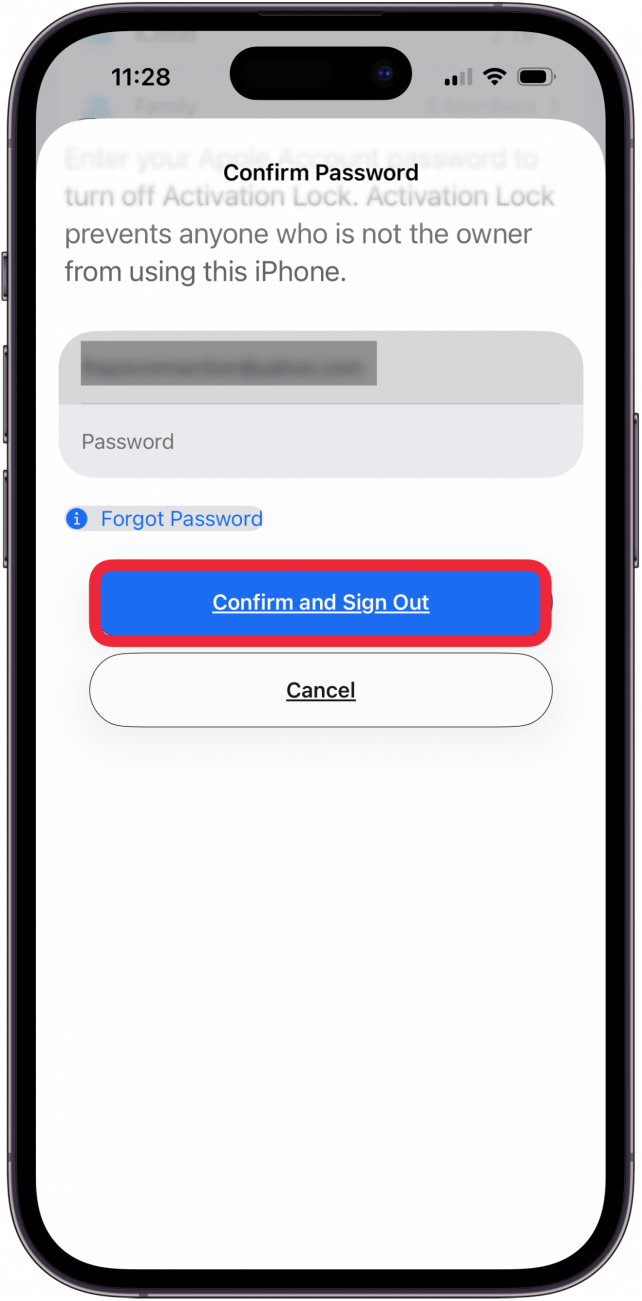 tap confirm and sign out to sign out of apple id