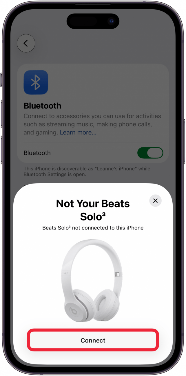 tap connect to connect bluetooth device