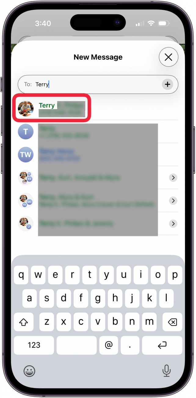 tap contact you want to send video to