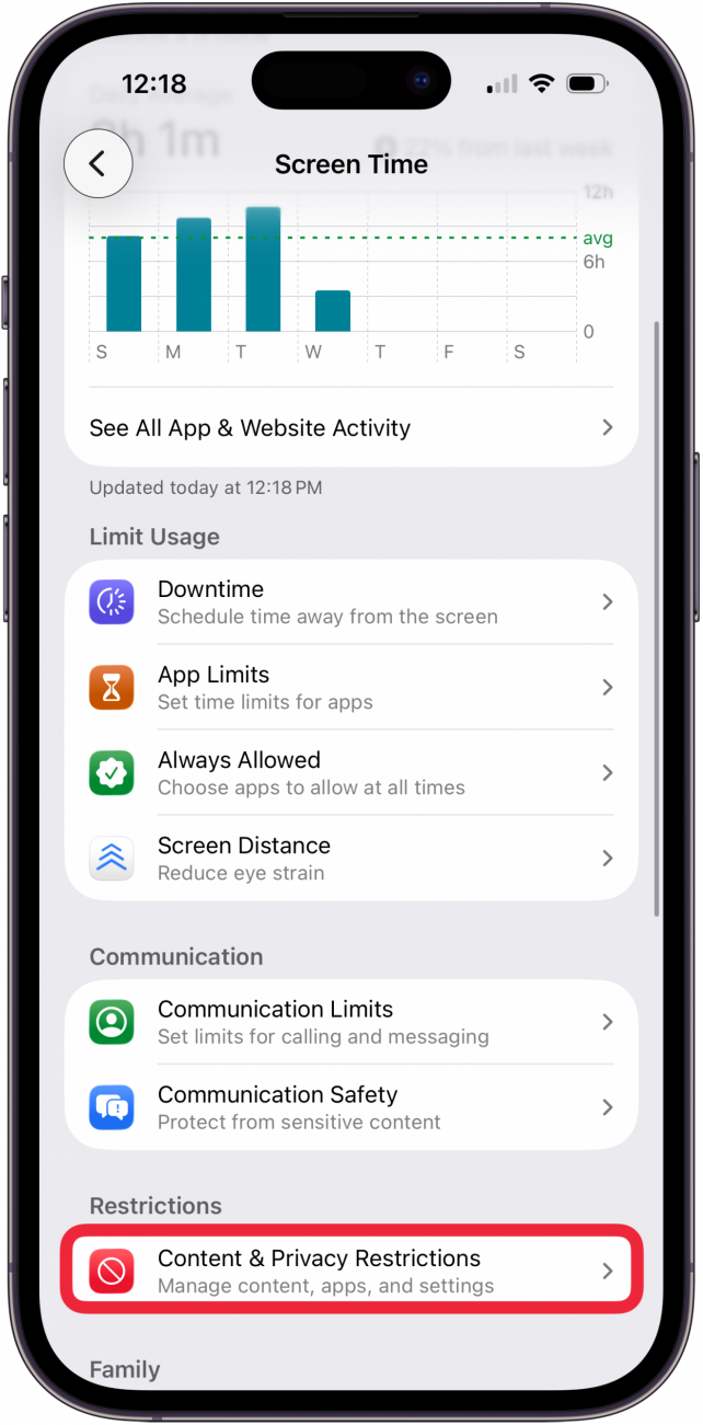 tap content and privacy restrictions