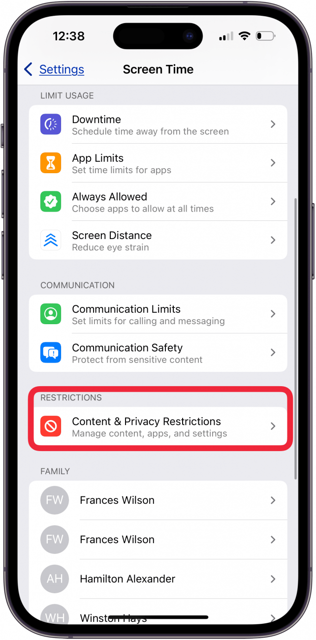 tap content and privacy restrictions in iphone settings