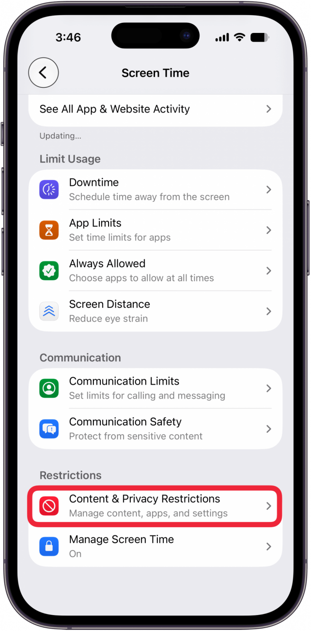 tap content & privacy restrictions tap content & privacy restrictions