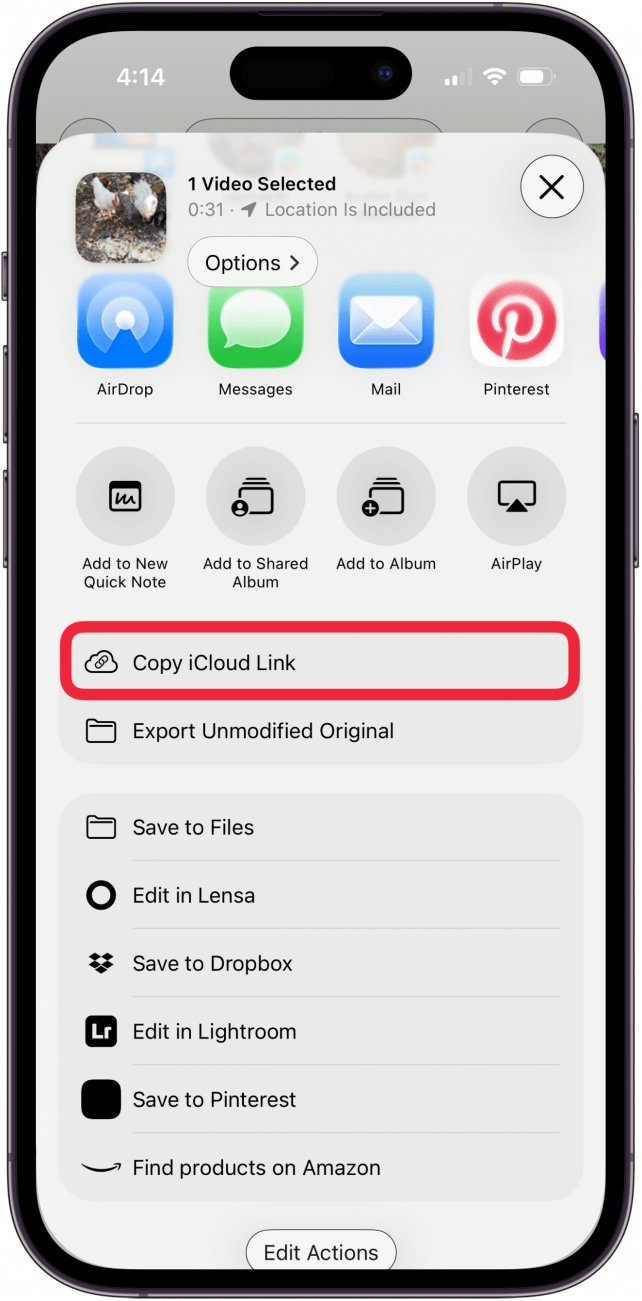 tap copy icloud link