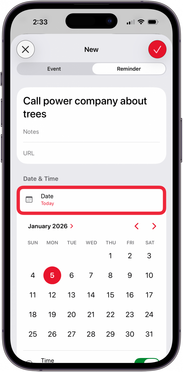 tap date and choose the date for reminder