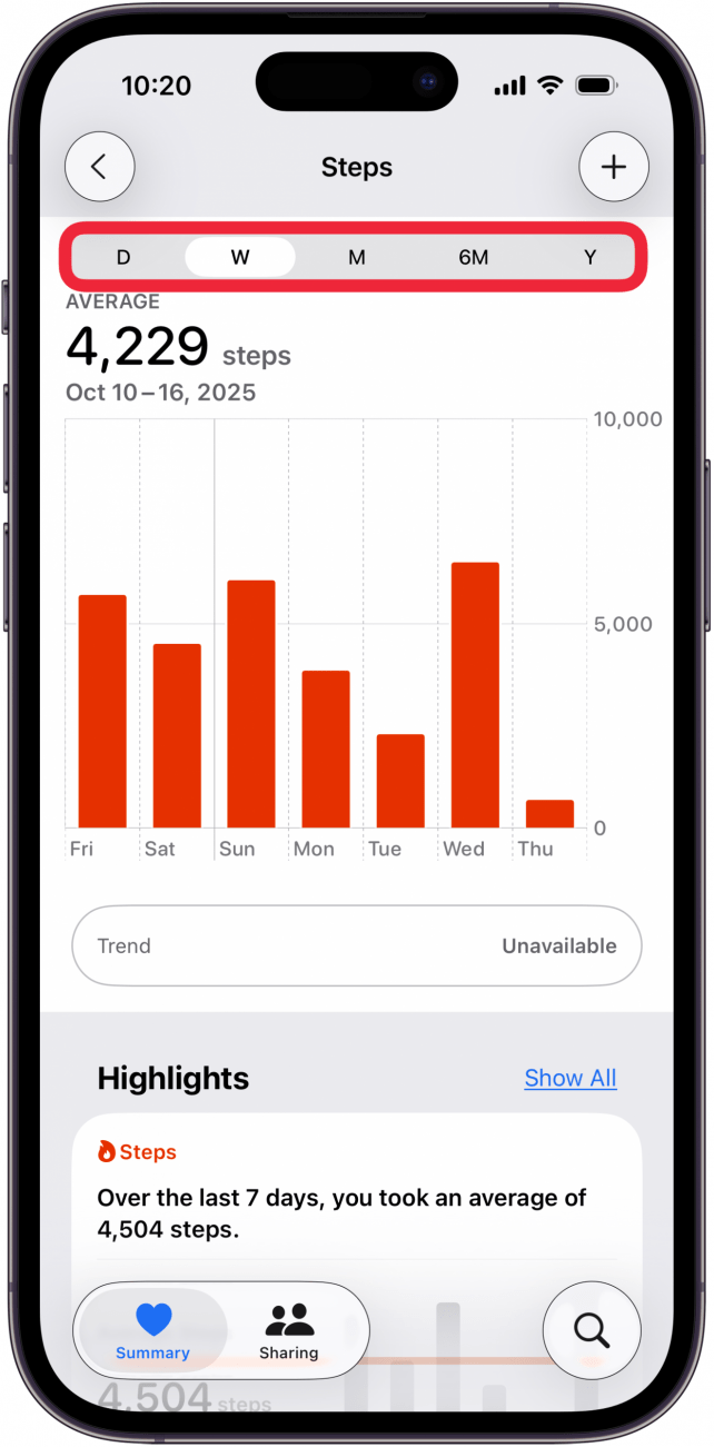 tap day, week, month, six months, or year