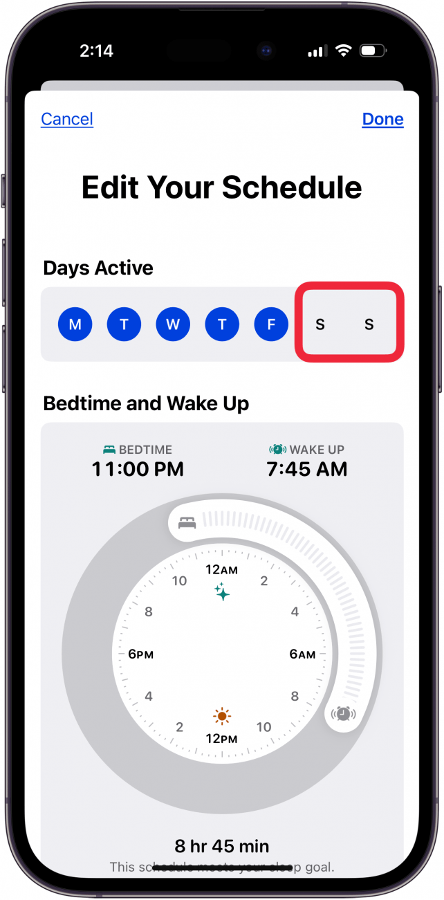 tap days you don't want included in sleep schedule