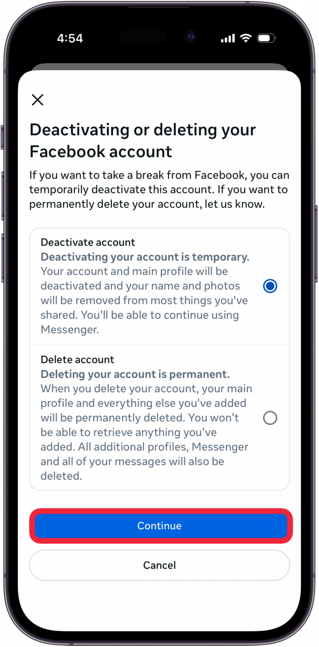 tap deactivate account then continue tap deactivate account then continue