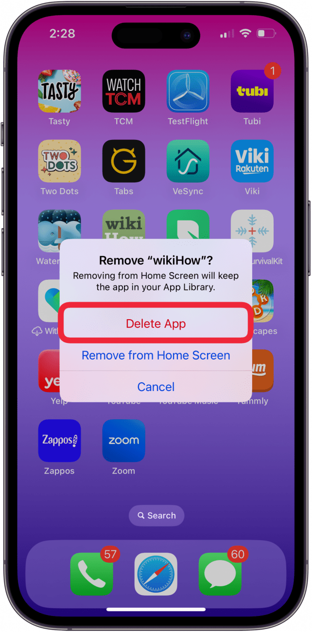tap delete app to delete apps from ipad or iphone