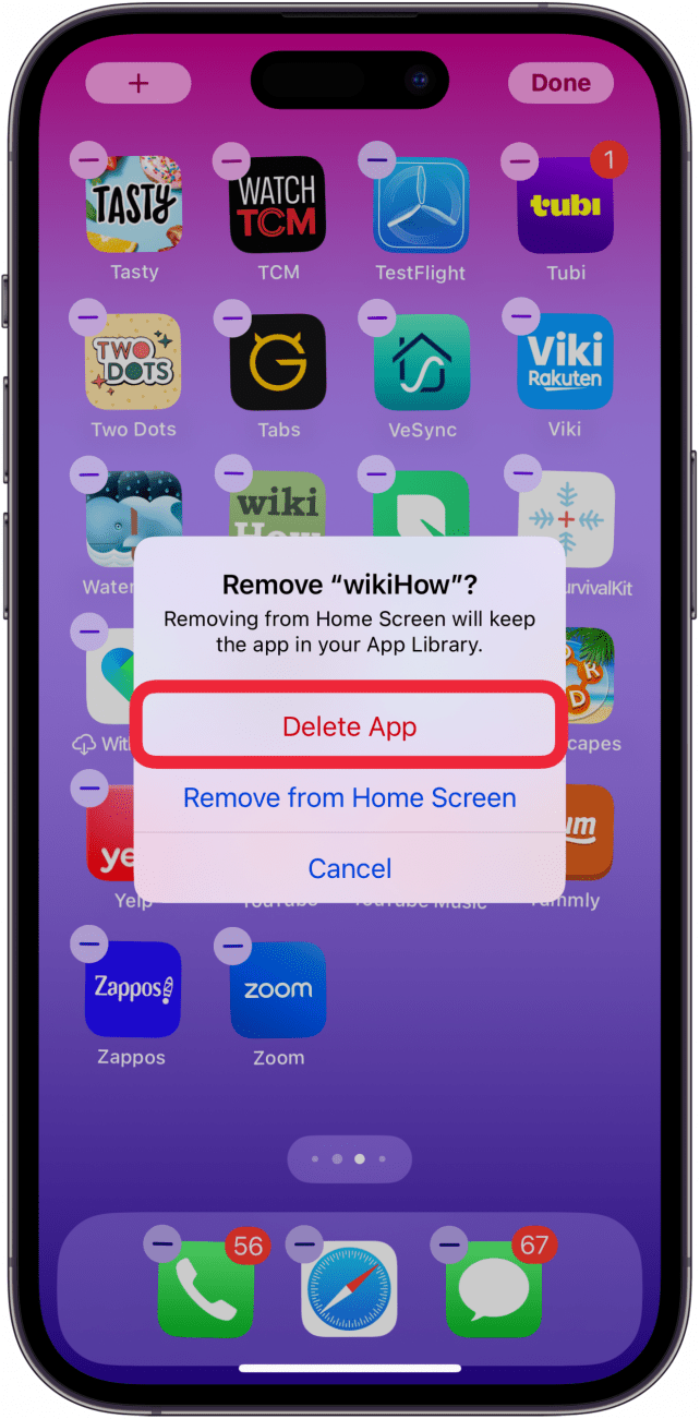 tap delete app to remove apps from iphone