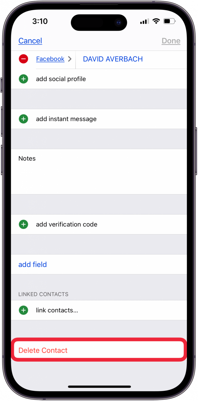 tap delete contact tap delete contact