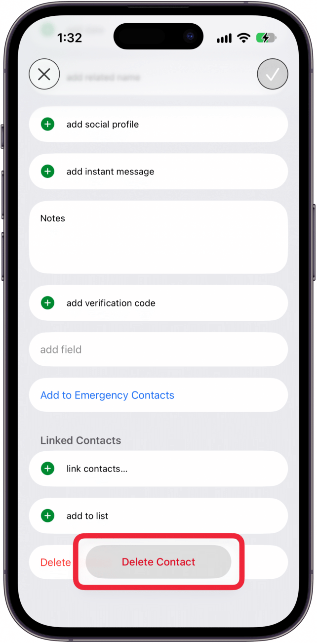tap delete contact
