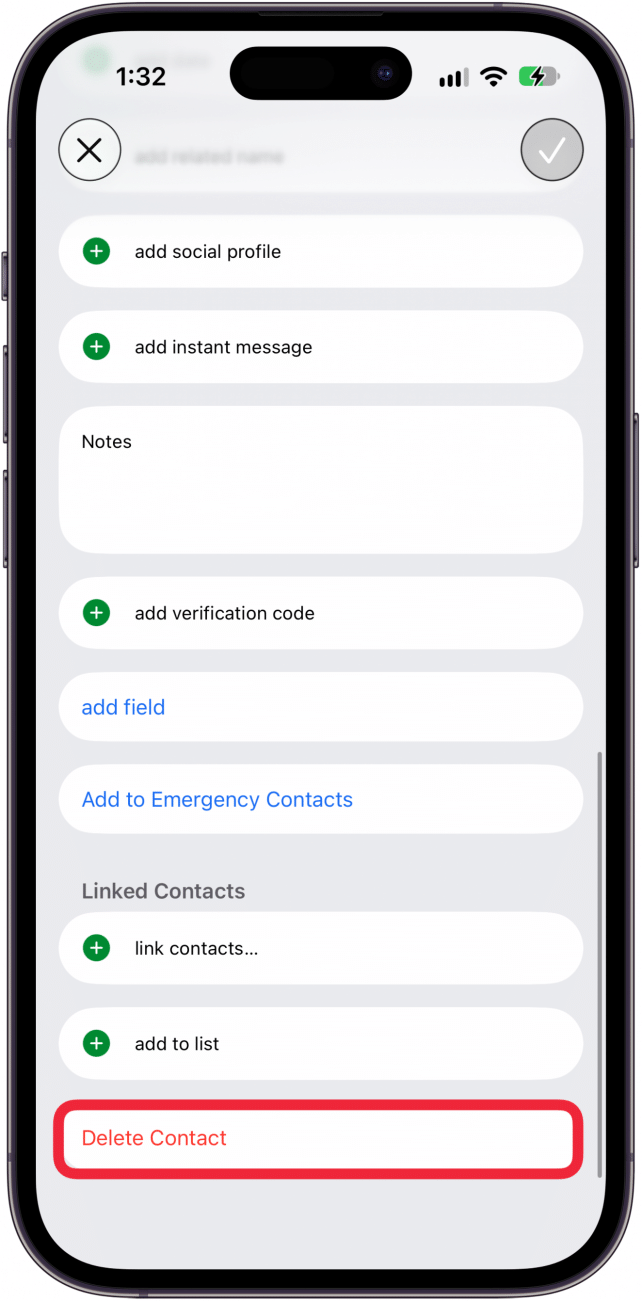 tap delete contact again