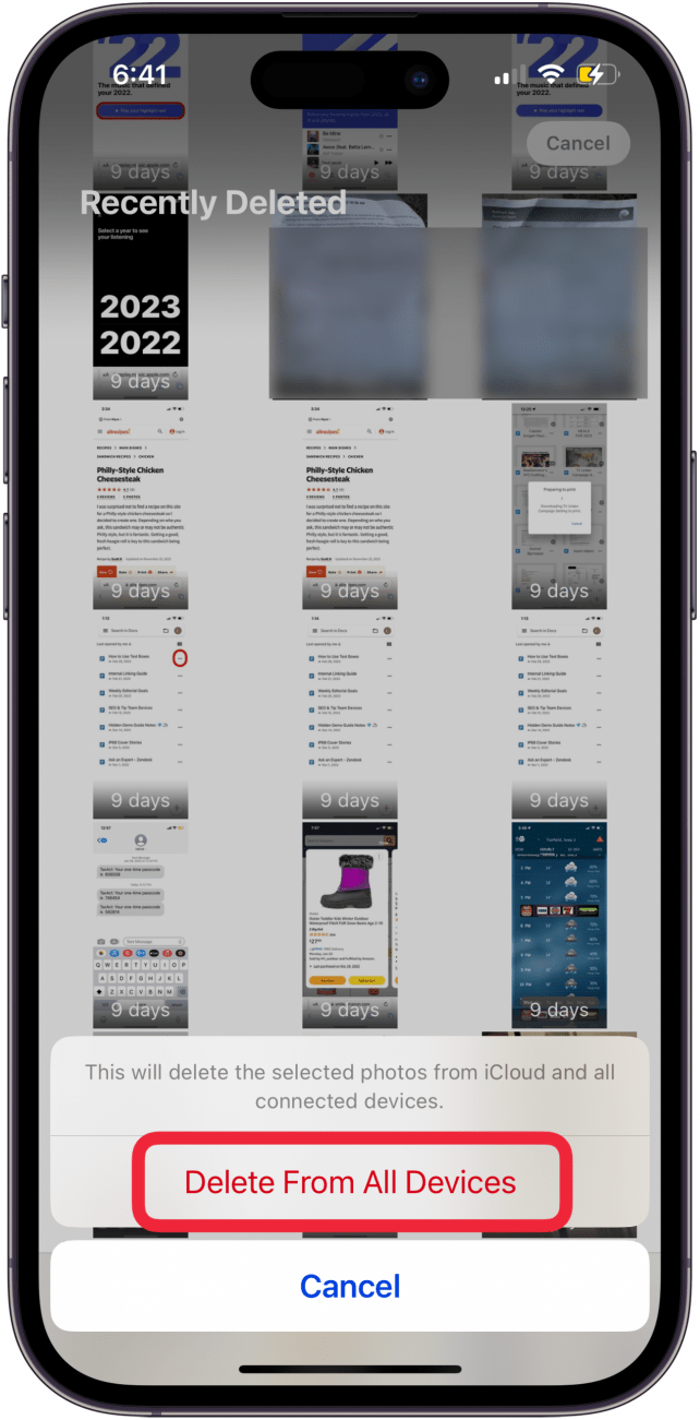 tap delete from all devices