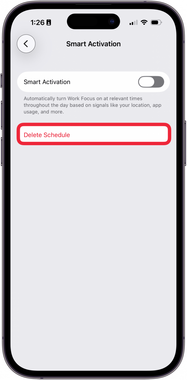 tap delete schedule to delete smart activation