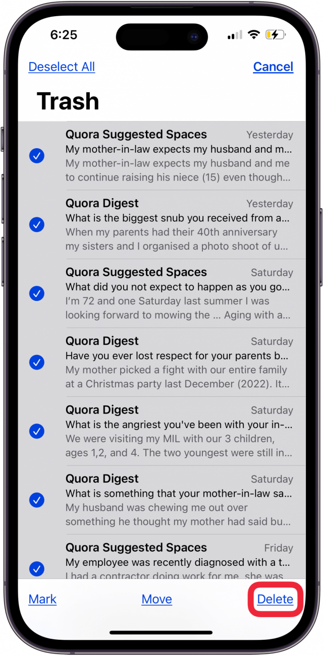 tap delete to empty iphone recycle bin email
