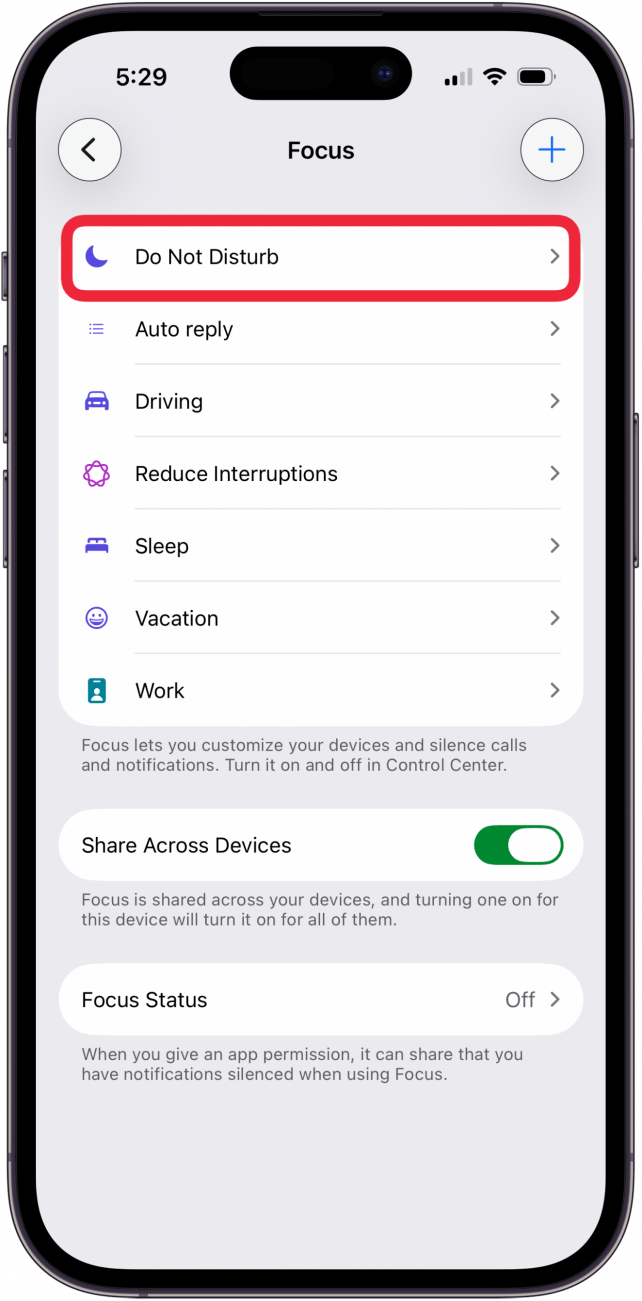 tap do not disturb in focus