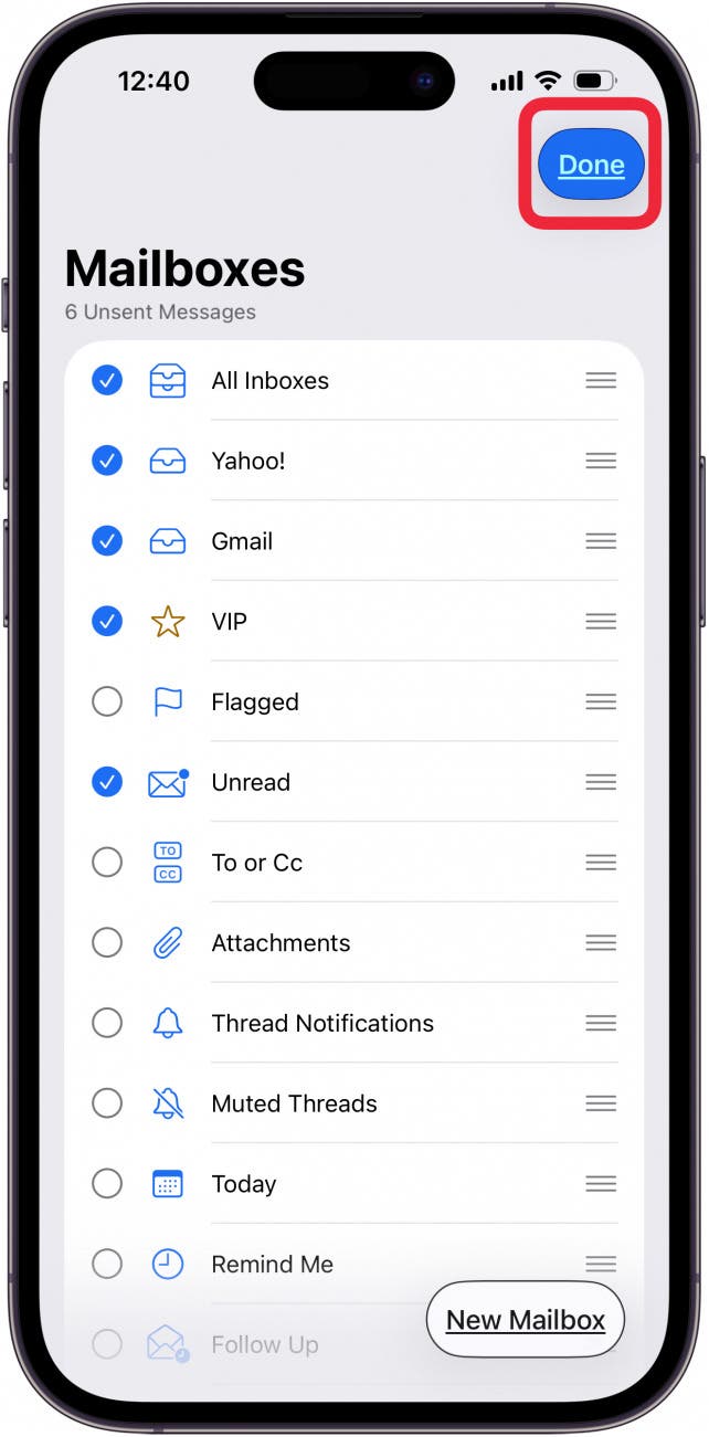 tap done after adding mailboxes